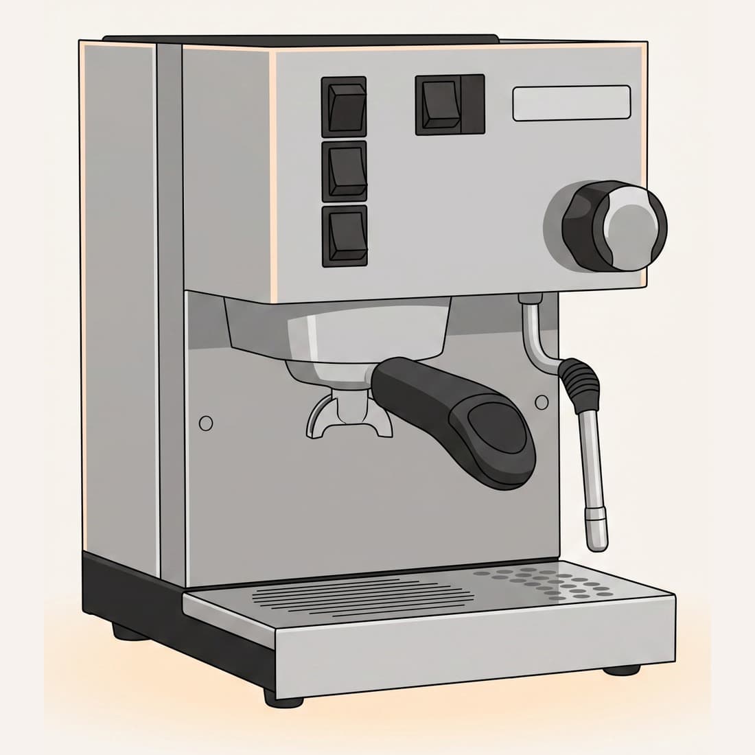 Our drawing of the Rancilio Silvia, three-quarter view from the front right