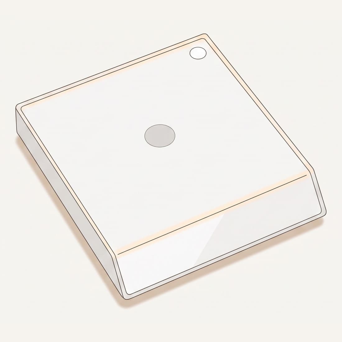 Our drawing of the Timemore Black Mirror Nano coffee scale in white, tilted up on its front edge, three-quarter view from the front right